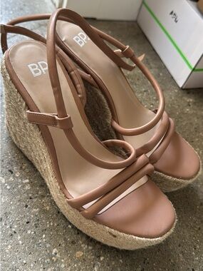 bp Nude/Tan Strappy Espadrille Wedge Sandals